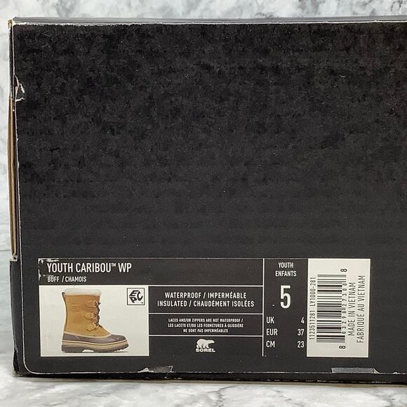 Sorel Youth Sz 5 Tan Caribou Waterproof Leather Winter Snow Boots Lace Up P18-11 - Picture 9 of 12